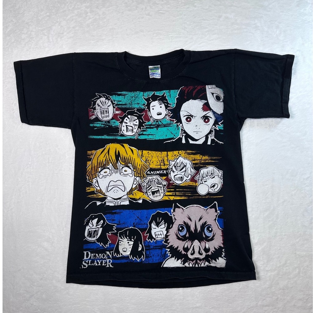 Rare Demon Slayer Tanjiro Zenitsu Inosuke  T-Shirt Black Mens Medium Anime